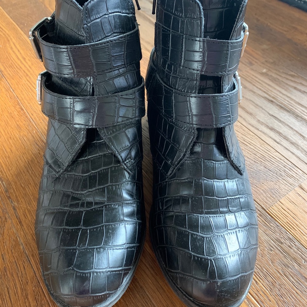 Black Snake Skin Biker Booties